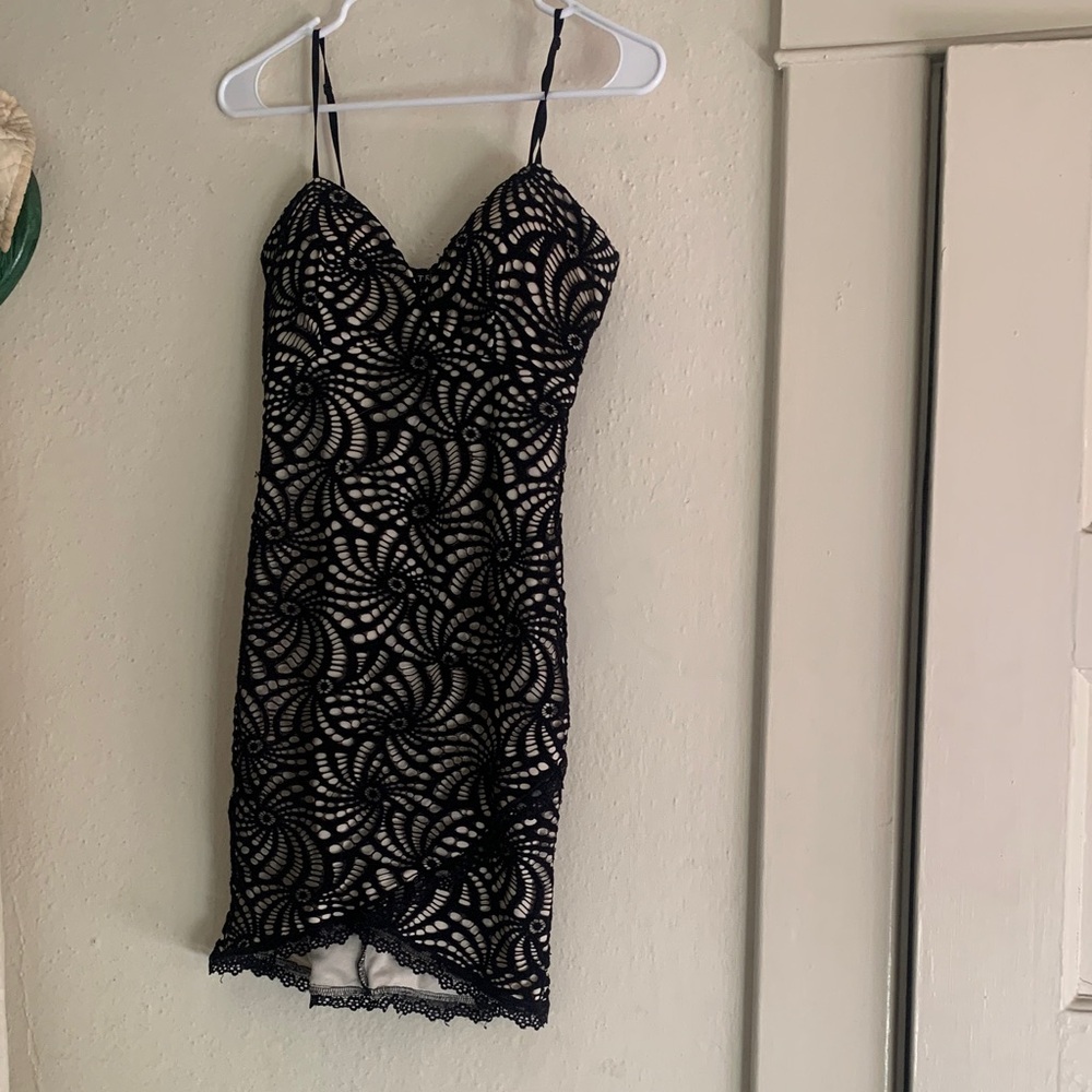 Trac Black and Cream Lace Mini Dress